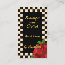 Retro Goud Zwart Wit Schaakbord Rood Rose Visitekaartje