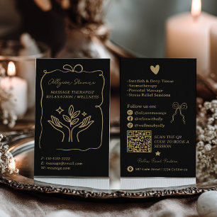 Retro Goud zwarte Doodles Massage Therapeute QR Co Visitekaartje