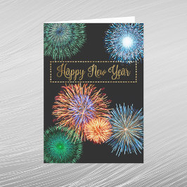 Retro Gouden Banner Vuurwerk Gelukkig Nieuwjaar Feestdagen Kaart