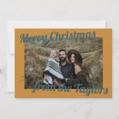 Retro Gouden & Blauwe Foto Kerst Feestdagenkaart (Voorkant)