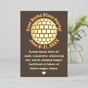 Retro Gouden Disco Bal PERSOONLIJK Goud Folie Uitnodiging