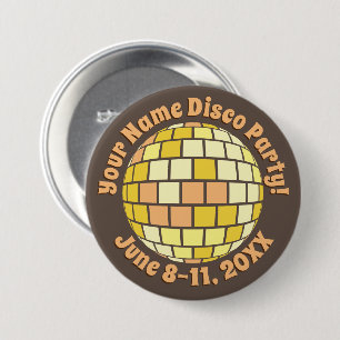 Retro Gouden Disco Bal PERSOONLIJKE Knop Ronde Button 7,6 Cm