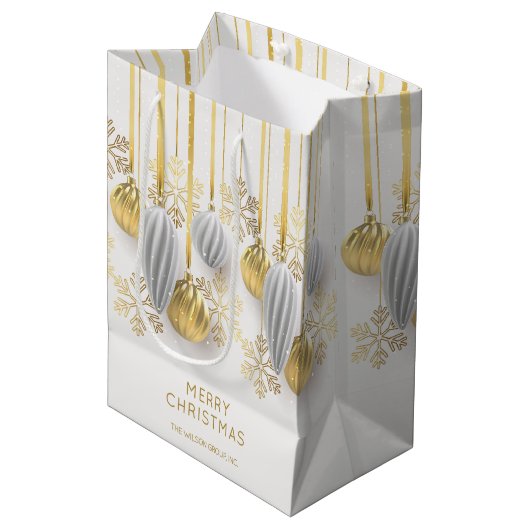 Retro gouden en zilveren kerstversiering medium cadeauzakje (Voorkant Gekanteld)