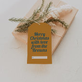 Retro Gouden Geel & Blauw Vrolijk Kerstfeest Cadeaulabel