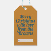 Retro  Gouden Geel & Blauw Vrolijk Kerstfeest Cadeaulabel (Voorkant)