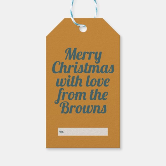 Retro  Gouden Geel & Blauw Vrolijk Kerstfeest Cadeaulabel (Voorkant)