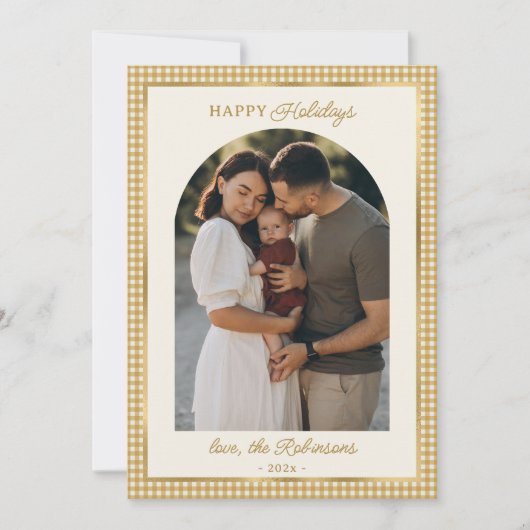 Retro Gouden Geplaagde Boog Foto Kerstmis Happy Feestdagenkaart (Voorkant)