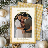 Retro Gouden Geplaagde Boog Foto Kerstmis Happy Feestdagenkaart