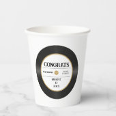 Retro gouden glinsterende vinylplaat gefeliciteerd papieren bekers (Voorkant)