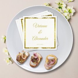 Retro Gouden Groen Damask Trouwcocktail Servet