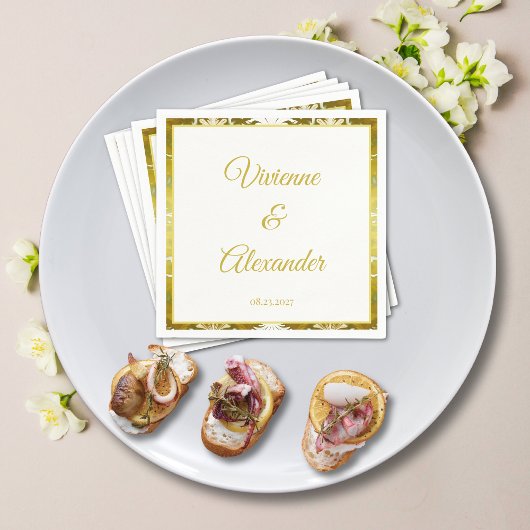 Retro Gouden Groen Damask Trouwcocktail Servet