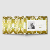 Retro Gouden Groen Damaskus Trouwfoto Monogram Gastenboek (Volledig)