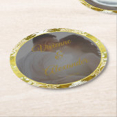 Retro Gouden Groen Damaskus Trouwfoto Ronde Kartonnen Onderzetter (Gebogen)