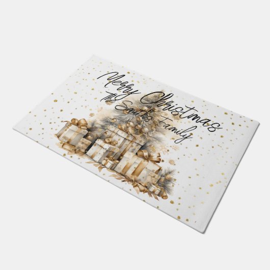 Retro Gouden Kerstboom Familienaam Deurmat (Schuin)