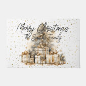 Retro Gouden Kerstboom Familienaam Deurmat (Voorkant)