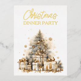Retro gouden kerstboom folie uitnodiging briefkaart