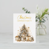 Retro gouden kerstboom folie uitnodiging briefkaart (Staand Voorkant)