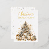 Retro gouden kerstboom folie uitnodiging briefkaart (Voorkant / Achterkant)
