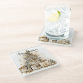 Retro gouden kerstboom glazen onderzetter (Schuin)