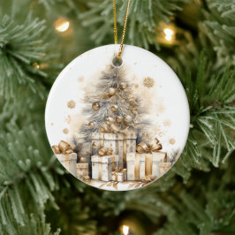 Retro gouden kerstboom keramisch ornament