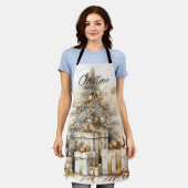 Retro Gouden Kerstboom Naam Schort (Gedragen)