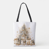 Retro Gouden Kerstboom Vrolijk Kerstfeest Tote Bag (Achterkant)