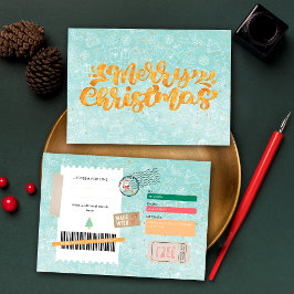 Retro Gouden Kerstpatroon Ticket Cadeaubon