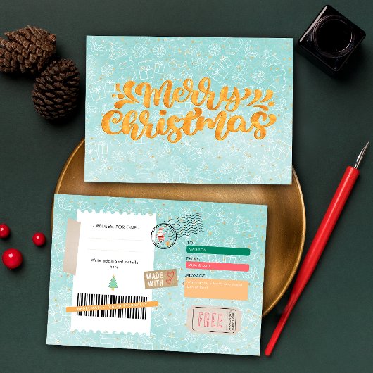 Retro Gouden Kerstpatroon Ticket Cadeaubon