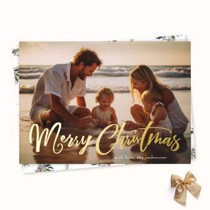 Retro Gouden Lettering Vrolijke Kerstfoto Folie Feestdagenkaart