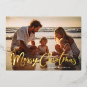 Retro Gouden Lettering Vrolijke Kerstfoto Folie Feestdagenkaart (Voorkant)