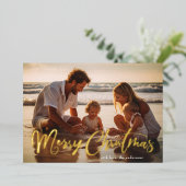 Retro Gouden Lettering Vrolijke Kerstfoto Folie Feestdagenkaart (Staand Voorkant)