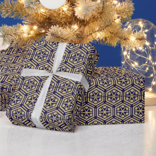 Retro gouden marineblauwe zeshoekige geometrische cadeaupapier