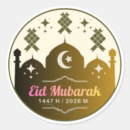 Retro Gouden Moskee Eid Mubarak 2026 Klassiek Ronde Sticker