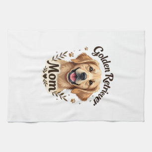 Retro Gouden Retriever Moeder Hond Liefhebber Typo Theedoek