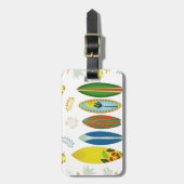 Retro gouden tropische kustsurfplanken bagagelabel (Voorkant verticaal)