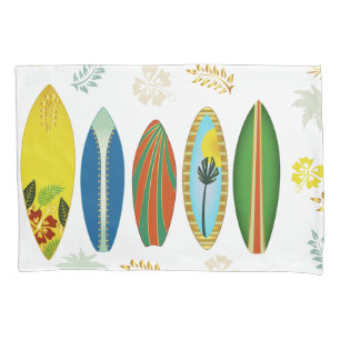 Retro gouden tropische kustsurfplanken kussensloop