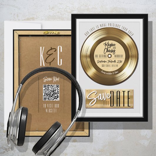 Retro Gouden Vinylplaat Unieke Bruiloft Save The Date