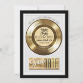 Retro Gouden Vinylplaat Unieke Bruiloft Save The Date (Voorkant)
