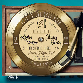 Retro Gouden Vinylplaat Unieke Vintage Bruiloft Kaart