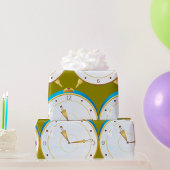 Retro Gouden Wekker met Blauwe Trim Tijdstuk Cadeaupapier