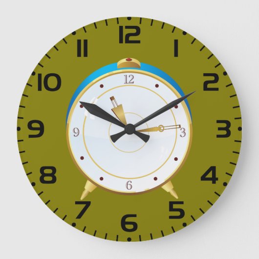 Retro Gouden Wekker met Blauwe Trim Tijdstuk Grote Klok (Voorkant)