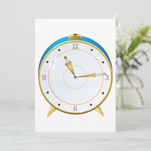 Retro Gouden Wekker met Blauwe Trim Tijdstuk Kaart (Staand voorkant)