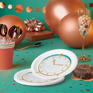 Retro Gouden Wekker met Blauwe Trim Tijdstuk Papieren Bordje