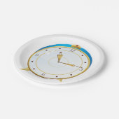 Retro Gouden Wekker met Blauwe Trim Tijdstuk Papieren Bordje (Gekanteld)