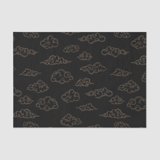 retro goudgestileerde wolken op zwart tissuepapier (Voorkant)