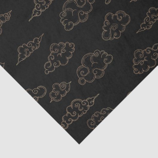 retro goudgestileerde wolken op zwart tissuepapier (Detail)