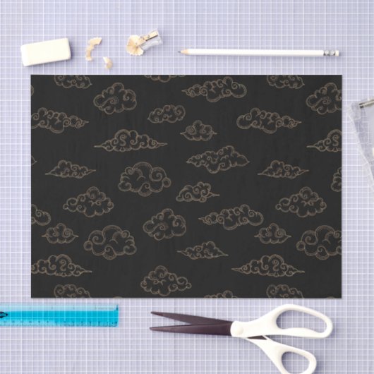 retro goudgestileerde wolken op zwart tissuepapier (Craft)