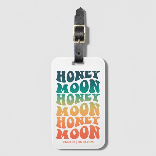 Retro Gradiënt Huwelijksreis Pas getrouwd Paar Cus Bagagelabel (Voorkant (verticaal))
