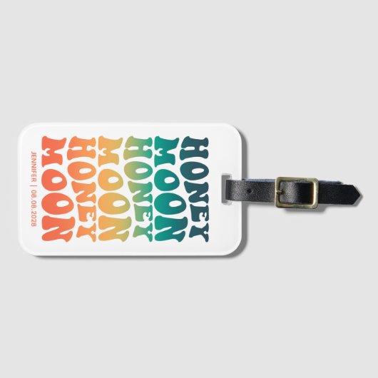 Retro Gradiënt Huwelijksreis Pas getrouwd Paar Cus Bagagelabel (Voorkant (horizontaal))