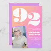 Retro Gradient Pink 92nd birthday Kaart (Voorkant / Achterkant)